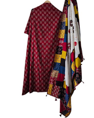 Cotton Printed Applique Work Unstitched Suit with Designer Applique Work Dupatta