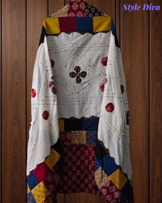 Cotton Printed Applique Work Unstitched Suit with Designer Applique Work Dupatta