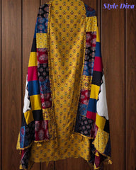 Cotton Printed Applique Work Unstitched Suit with Designer Applique Work Dupatta