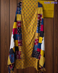 Cotton Printed Applique Work Unstitched Suit with Designer Applique Work Dupatta