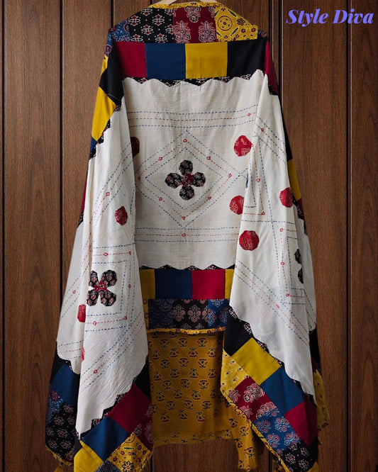 Cotton Printed Applique Work Unstitched Suit with Designer Applique Work Dupatta