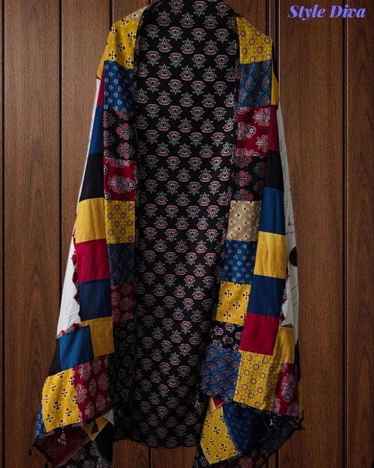 Cotton Printed Applique Work Unstitched Suit with Designer Applique Work Dupatta