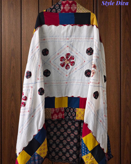 Cotton Printed Applique Work Unstitched Suit with Designer Applique Work Dupatta