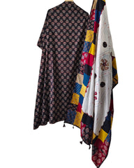 Cotton Printed Applique Work Unstitched Suit with Designer Applique Work Dupatta
