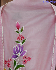 Festive Mul Cotton Brush Paint Unstitched Suit with 3D Embroidery & Crochet Detailing