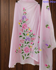 Festive Mul Cotton Brush Paint Unstitched Suit with 3D Embroidery & Crochet Detailing