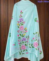 Festive Mul Cotton Brush Paint Unstitched Suit with 3D Embroidery & Crochet Detailing