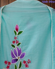 Festive Mul Cotton Brush Paint Unstitched Suit with 3D Embroidery & Crochet Detailing
