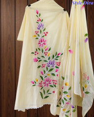 Festive Mul Cotton Brush Paint Unstitched Suit with 3D Embroidery & Crochet Detailing