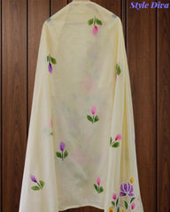 Festive Mul Cotton Brush Paint Unstitched Suit with 3D Embroidery & Crochet Detailing