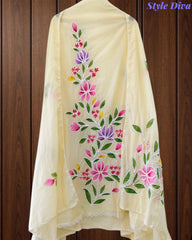 Festive Mul Cotton Brush Paint Unstitched Suit with 3D Embroidery & Crochet Detailing