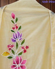 Festive Mul Cotton Brush Paint Unstitched Suit with 3D Embroidery & Crochet Detailing