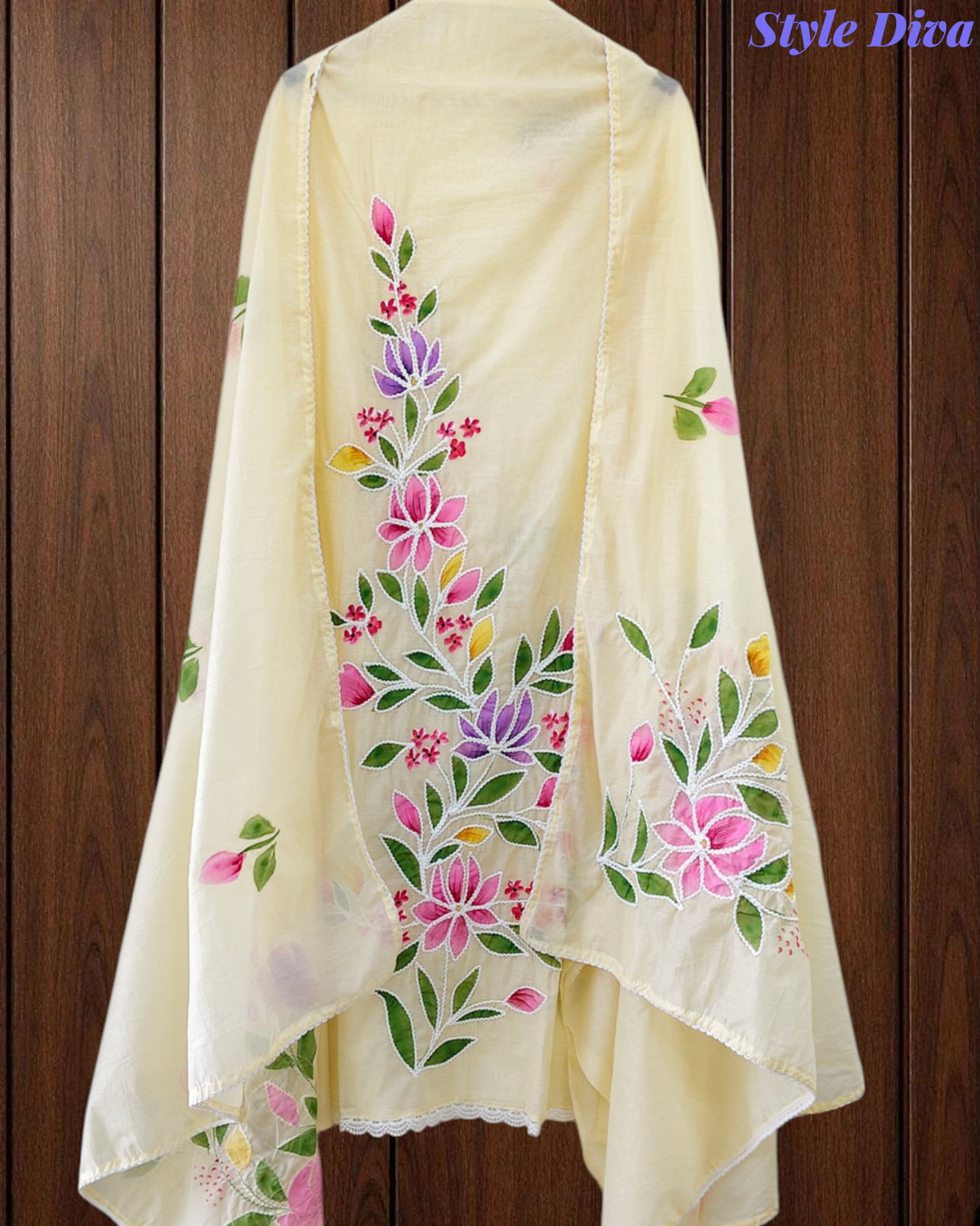 Festive Mul Cotton Brush Paint Unstitched Suit with 3D Embroidery & Crochet Detailing