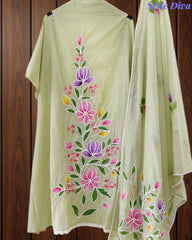 Festive Mul Cotton Brush Paint Unstitched Suit with 3D Embroidery & Crochet Detailing