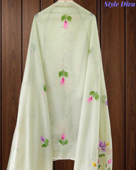 Festive Mul Cotton Brush Paint Unstitched Suit with 3D Embroidery & Crochet Detailing