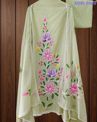 Festive Mul Cotton Brush Paint Unstitched Suit with 3D Embroidery & Crochet Detailing