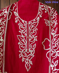 (MAGENTA)-Mul Cotton Faux Leather Work Unstitched Suit Set for Women | Festive & Party Wear