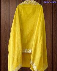 Mul Cotton Faux Leather Work Unstitched Suit Set for Women | Festive & Party Wear