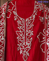 (RUST COLOR)- Mul Cotton Faux Leather Work Unstitched Suit Set for Women | Festive & Party Wear