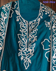 Mul Cotton Faux Leather Work Unstitched Suit Set for Women | Festive & Party Wear