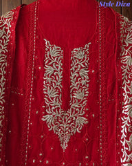 Designer Mul Cotton Embroidery & Pita Work Unstitched Suit ( 3 Pc Set)