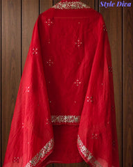 Designer Mul Cotton Embroidery & Pita Work Unstitched Suit ( 3 Pc Set)