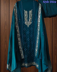 Designer Mul Cotton Embroidery & Pita Work Unstitched Suit ( 3 Pc Set)