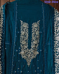Designer Mul Cotton Embroidery & Pita Work Unstitched Suit ( 3 Pc Set)