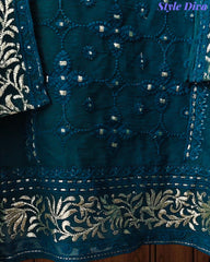 Designer Mul Cotton Embroidery & Pita Work Unstitched Suit ( 3 Pc Set)