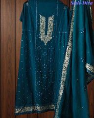 Designer Mul Cotton Embroidery & Pita Work Unstitched Suit ( 3 Pc Set)