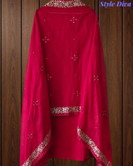Designer Mul Cotton Embroidery & Pita Work Unstitched Suit ( 3 Pc Set)