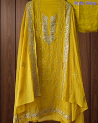 Designer Mul Cotton Embroidery & Pita Work Unstitched Suit ( 3 Pc Set)