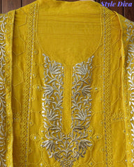 Designer Mul Cotton Embroidery & Pita Work Unstitched Suit ( 3 Pc Set)