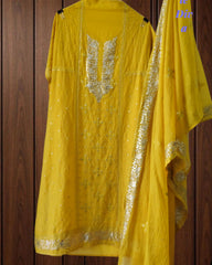 Designer Mul Cotton Embroidery & Pita Work Unstitched Suit ( 3 Pc Set)