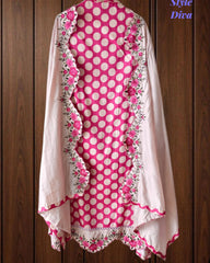 Pure Cotton Polka Printed Daman Embroidery Unstitched Suit with Scalloped Embroidered Dupatta