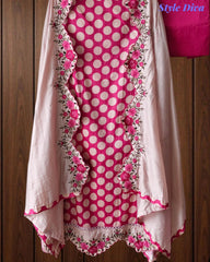 Pure Cotton Polka Printed Daman Embroidery Unstitched Suit with Scalloped Embroidered Dupatta