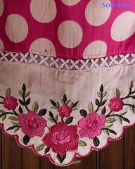 Pure Cotton Polka Printed Daman Embroidery Unstitched Suit with Scalloped Embroidered Dupatta