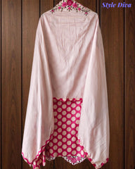 Pure Cotton Polka Printed Daman Embroidery Unstitched Suit with Scalloped Embroidered Dupatta