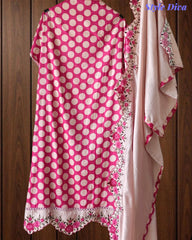 Pure Cotton Polka Printed Daman Embroidery Unstitched Suit with Scalloped Embroidered Dupatta