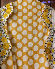 Pure Cotton Polka Printed Daman Embroidery Unstitched Suit with Scalloped Embroidered Dupatta