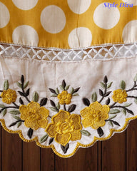 Pure Cotton Polka Printed Daman Embroidery Unstitched Suit with Scalloped Embroidered Dupatta