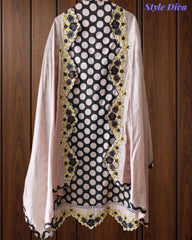Pure Cotton Polka Printed Daman Embroidery Unstitched Suit with Scalloped Embroidered Dupatta