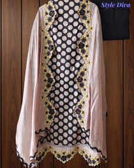 Pure Cotton Polka Printed Daman Embroidery Unstitched Suit with Scalloped Embroidered Dupatta