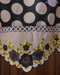 Pure Cotton Polka Printed Daman Embroidery Unstitched Suit with Scalloped Embroidered Dupatta