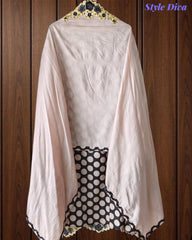 Pure Cotton Polka Printed Daman Embroidery Unstitched Suit with Scalloped Embroidered Dupatta