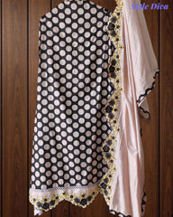 Pure Cotton Polka Printed Daman Embroidery Unstitched Suit with Scalloped Embroidered Dupatta