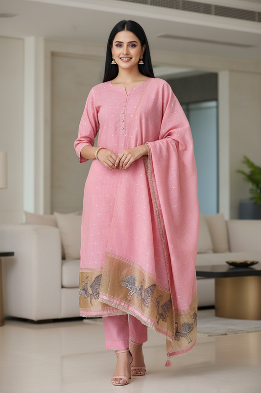Designer Jamdani Cotton Banarasi Weave Unstitched Suit for Festive & Party Wear