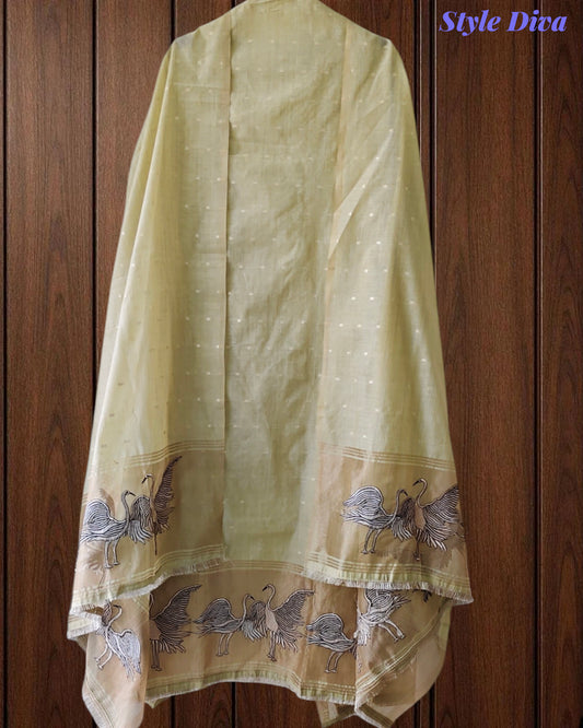 Designer Jamdani Cotton Banarasi Weave Unstitched Suit for Festive & Party Wear