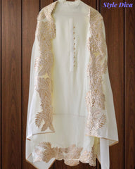 Designer Organza 3-Piece Unstitched Suit with Gotta Work & Scalloped Edges