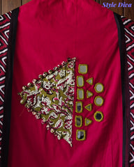 Cotton Applique Mirror Work Unstitched Suit with Printed Tassel Dupatta